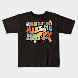 African Elephants Make Me Happy Groovy Retro Vintage Style Kids T-Shirt